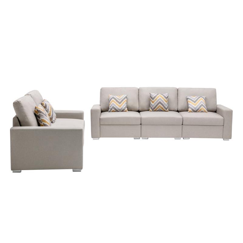 Nolan Linen Fabric Sofa and Loveseat with Pillows/Interchangeable Legs in Beige