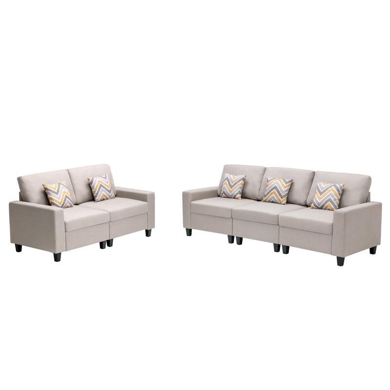 Nolan Linen Fabric Sofa and Loveseat with Pillows/Interchangeable Legs in Beige
