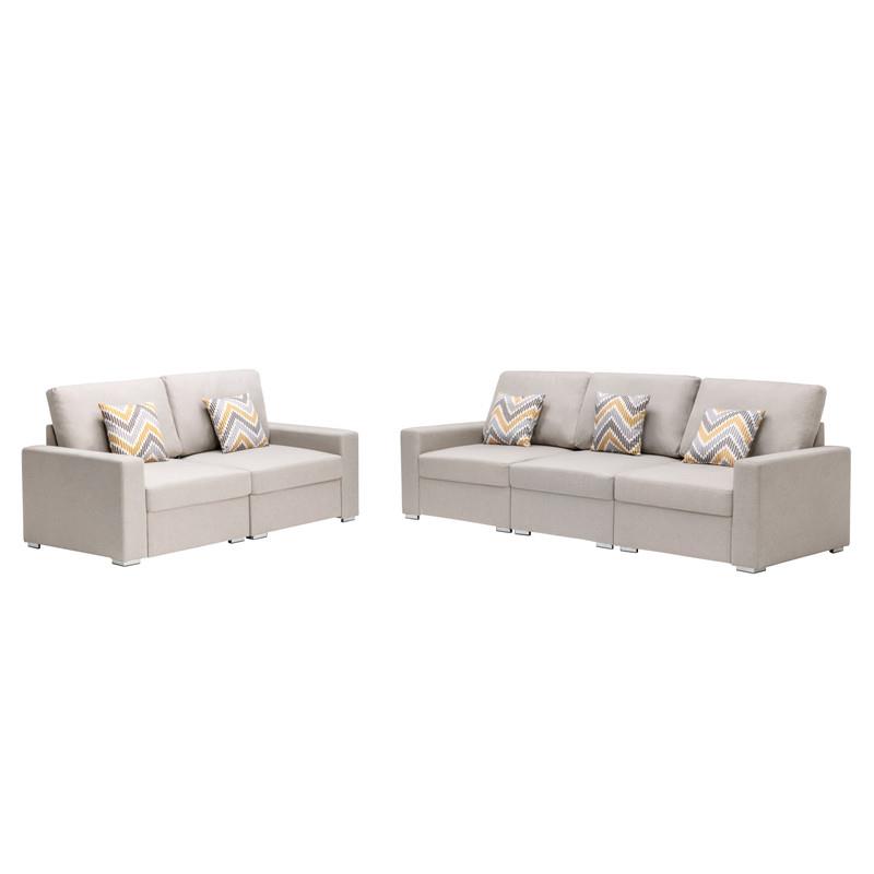 Nolan Linen Fabric Sofa and Loveseat with Pillows/Interchangeable Legs in Beige