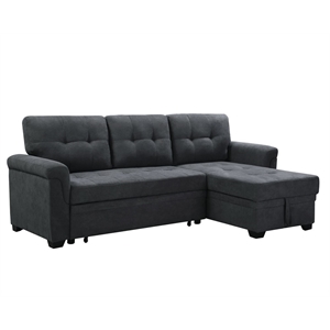 connor dark gray fabric reversible sectional sleeper sofa chaise with storage