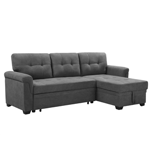 connor gray fabric reversible sectional sleeper sofa chaise with storage