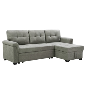 connor light gray fabric reversible sectional sleeper sofa chaise with storage
