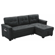 Kinsley Dark Gray Fabric Sleeper Sectional Sofa Chaise w/ USB Port & Pocket