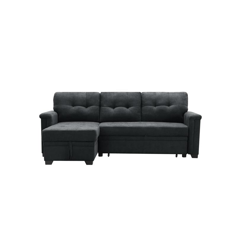 Kinsley Dark Gray Fabric Sleeper Sectional Sofa Chaise w/ USB Port & Pocket