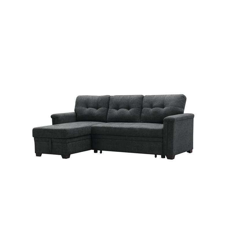Kinsley Dark Gray Fabric Sleeper Sectional Sofa Chaise w/ USB Port & Pocket