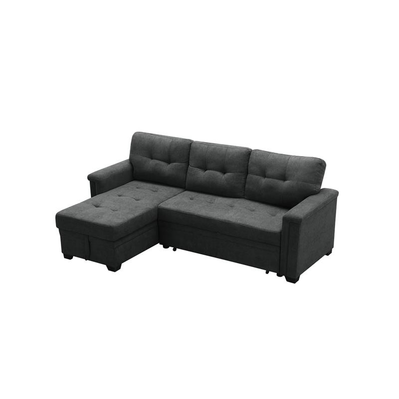 Kinsley Dark Gray Fabric Sleeper Sectional Sofa Chaise w/ USB Port & Pocket