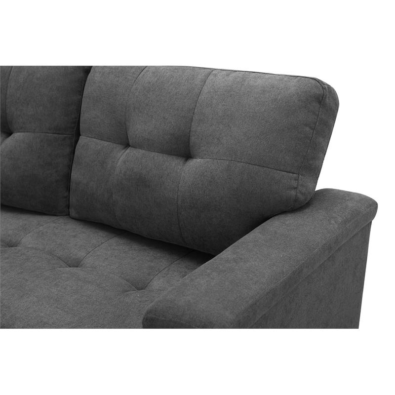 Kinsley Gray Woven Fabric Sleeper Sectional Sofa Chaise w/ USB Charger & Pocket