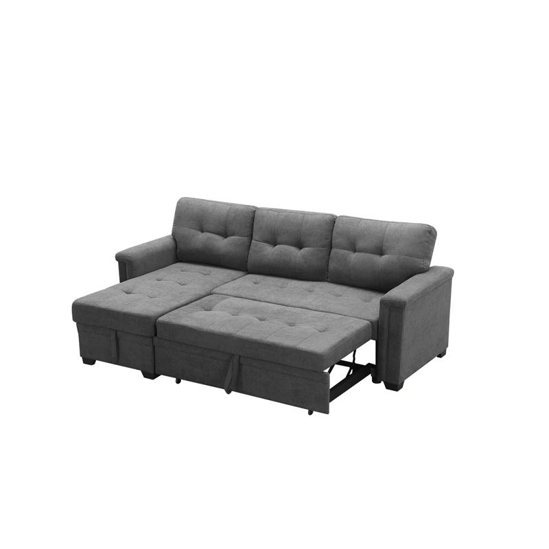 Kinsley Gray Woven Fabric Sleeper Sectional Sofa Chaise w/ USB Charger & Pocket