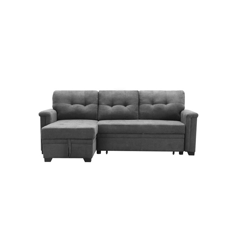 Kinsley Gray Woven Fabric Sleeper Sectional Sofa Chaise w/ USB Charger & Pocket
