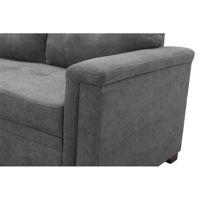 Kinsley Gray Woven Fabric Sleeper Sectional Sofa Chaise w/ USB Charger & Pocket