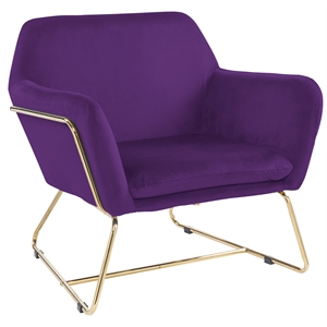 Lilola Home Keira Modern Soft Velvet Accent Arm Chair with Metal Base in Purple