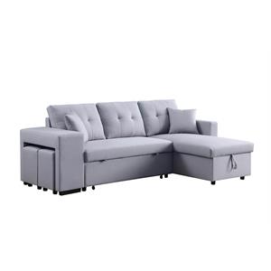 dennis light gray linen fabric reversible sleeper sectional storage chaise stool