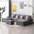 Nolan Gray Linen Fabric 5PcDouble Chaise Sectional Interchangeable Legs Ottoman