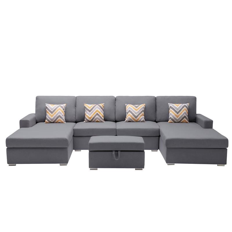 Nolan Gray Linen Fabric 5PcDouble Chaise Sectional Interchangeable Legs Ottoman