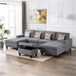 Nolan Gray Linen Fabric 5PcDouble Chaise Sectional Interchangeable Legs Ottoman