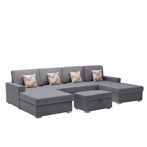 Nolan Gray Linen Fabric 5PcDouble Chaise Sectional Interchangeable Legs Ottoman