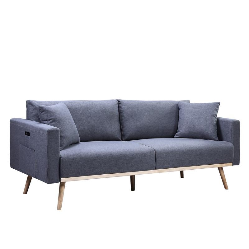 Easton Dark Gray Linen Fabric Sofa Loveseat Chair Living Room Set with USB Ports