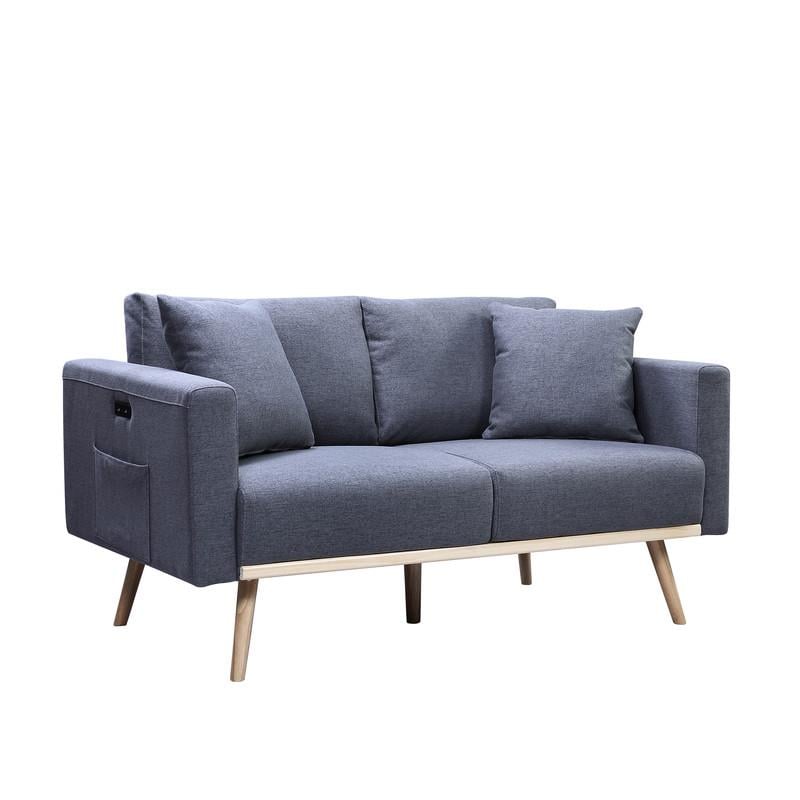 Easton Dark Gray Linen Fabric Sofa Loveseat Chair Living Room Set with USB Ports