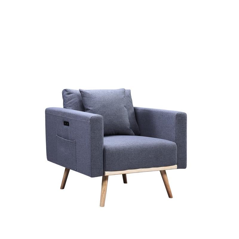 Easton Dark Gray Linen Fabric Sofa Loveseat Chair Living Room Set with USB Ports