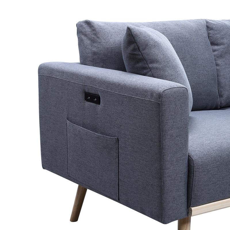 Easton Dark Gray Linen Fabric Sofa Loveseat Chair Living Room Set with USB Ports