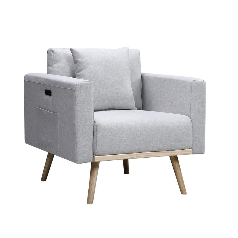 Easton Light Gray Linen Fabric Sofa Loveseat Chair Living Room Set w/ USB Ports