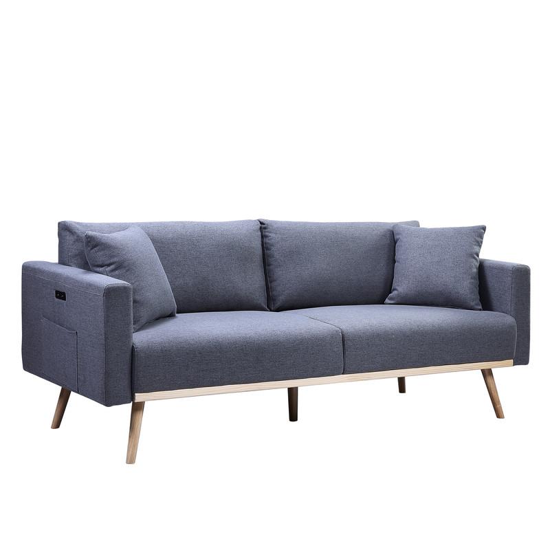 Lilola Home Dark Gray Linen Fabric Sofa Loveseat Living Room Set with USB Ports