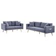Lilola Home Dark Gray Linen Fabric Sofa Loveseat Living Room Set with USB Ports