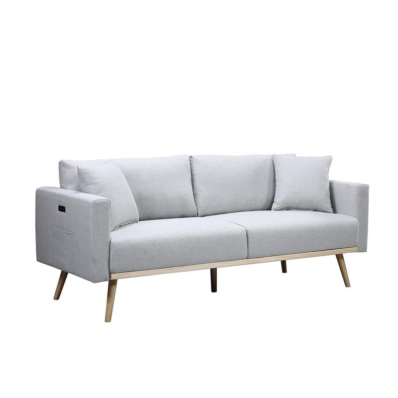 Lilola Home Light Gray Linen Fabric Sofa Loveseat Living Room Set with USB Ports