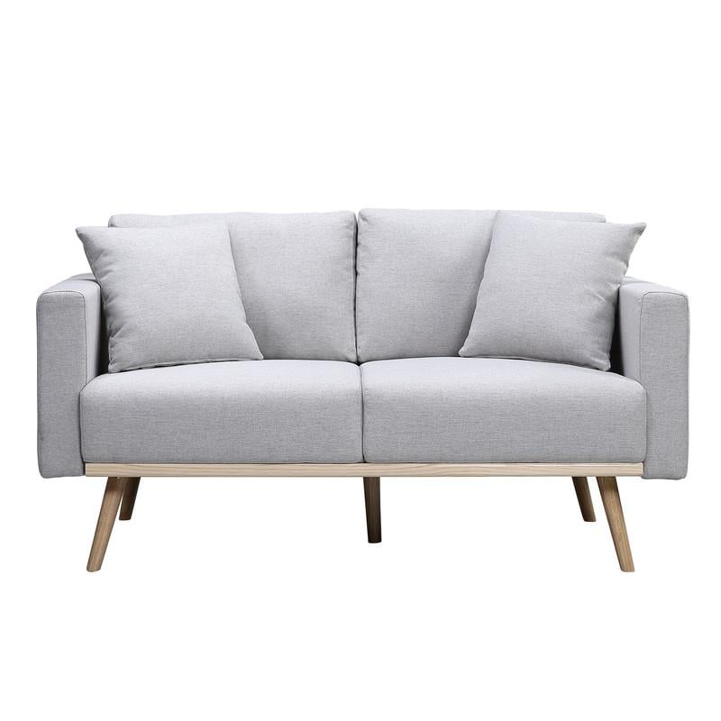 Easton Light Gray Linen Fabric Loveseat with USB Charging Ports Pockets