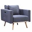Easton Dark Gray Linen Fabric Chair with USB Charging Ports Pockets & Pillows