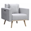 Easton Light Gray Linen Fabric Chair with USB Charging Ports Pockets & Pillows
