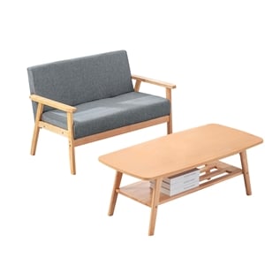 Bahamas Coffee Table and Light Gray Linen Fabric Loveseat Set