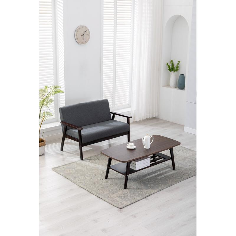 Bahamas Espresso Coffee Table and Dark Gray Linen Fabric Loveseat Set