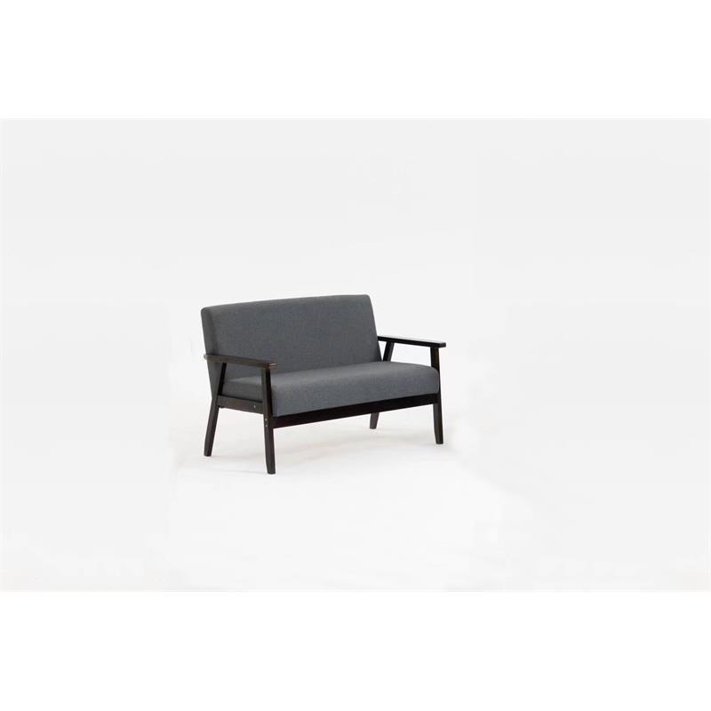 Bahamas Espresso Coffee Table and Dark Gray Linen Fabric Loveseat Set