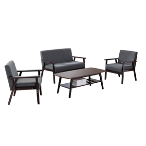 bahamas espresso coffee table dark gray linen fabric loveseat and 2 chair set
