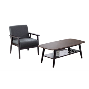 bahamas espresso coffee table and dark gray linen fabric single chair set