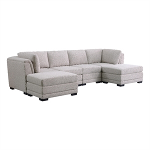 Kristin Light Gray Linen Fabric Reversible Sectional Sofa with 2 Ottomans