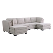Kristin Light Gray Linen Fabric Reversible Sectional Sofa with 2 Ottomans