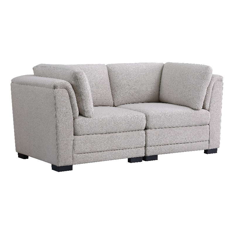 Kristin Light Gray Linen Fabric Loveseat with Black Plastic Legs