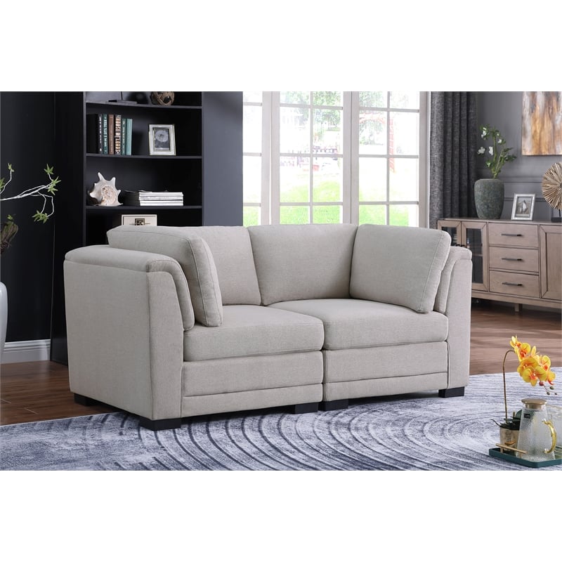 Kristin Light Gray Linen Fabric Loveseat with Black Plastic Legs