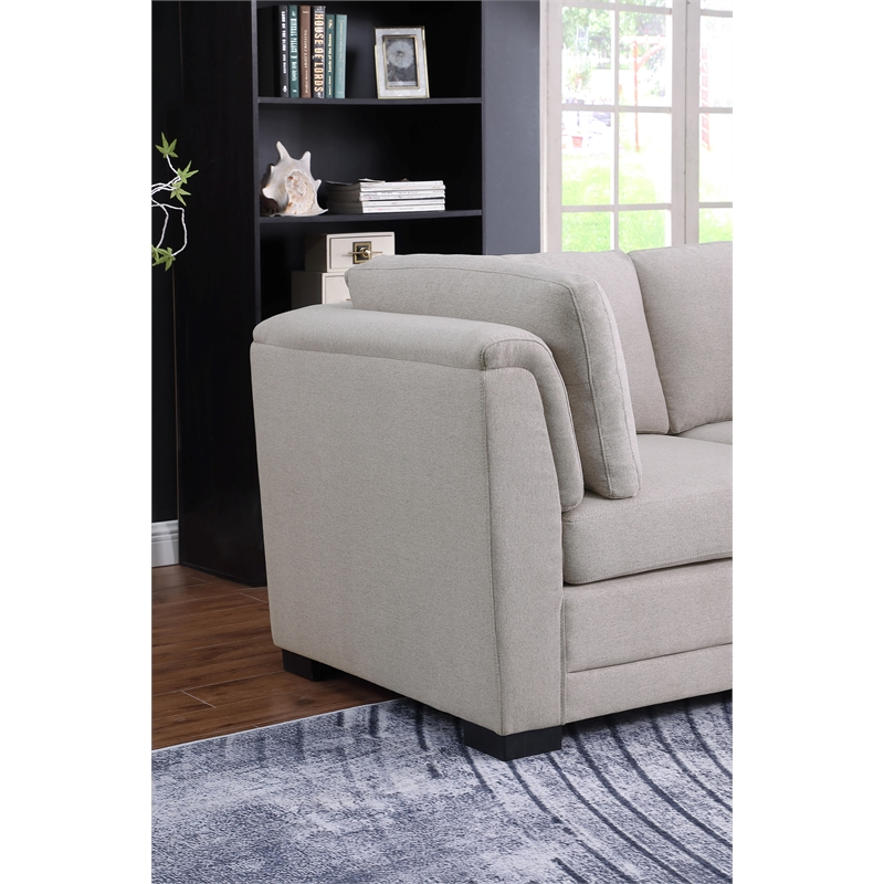 Kristin Light Gray Linen Fabric Loveseat with Black Plastic Legs