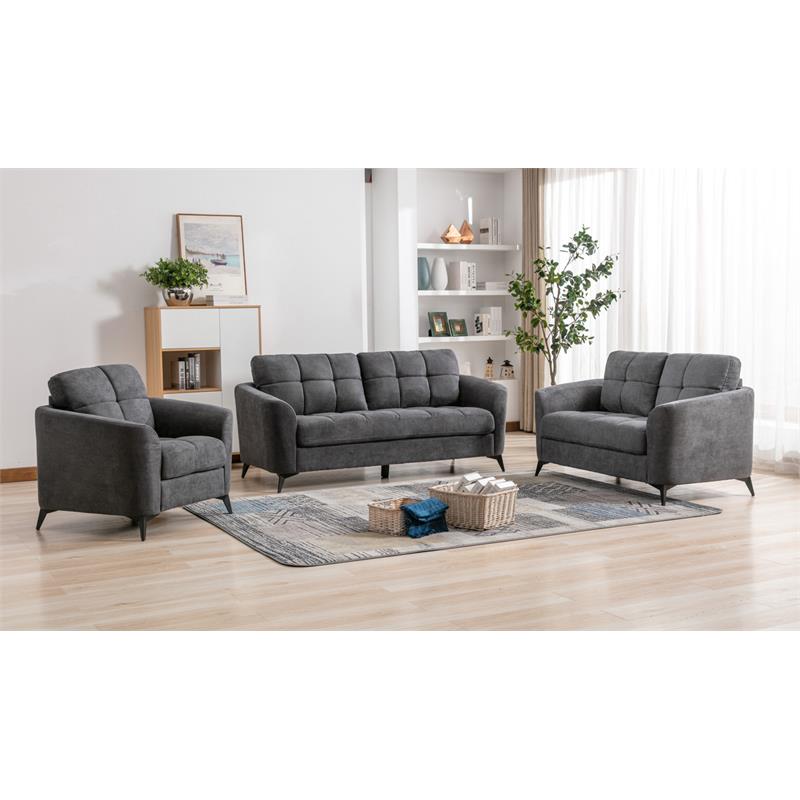 Callie Gray Woven Fabric Sofa Loveseat Chair Living Room Set