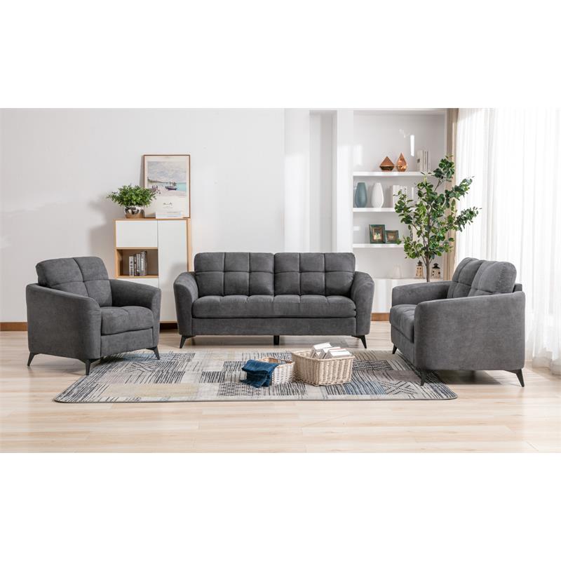 Callie Gray Woven Fabric Sofa Loveseat Chair Living Room Set
