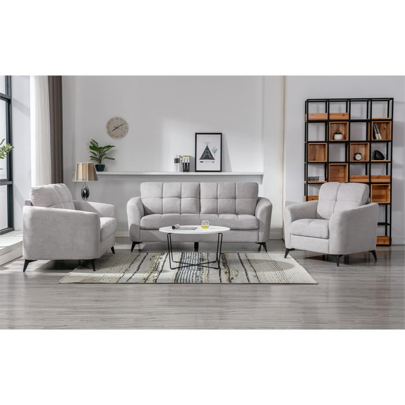 Callie Light Gray Woven Fabric Sofa Loveseat Chair Living Room Set