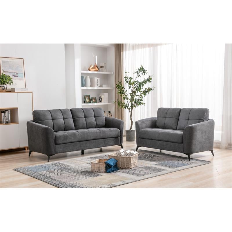 Callie Gray Woven Fabric Sofa Loveseat Living Room Set
