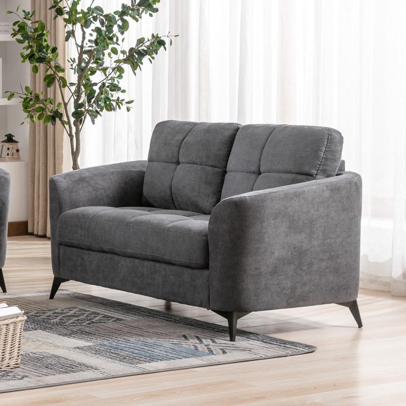Callie Gray Woven Fabric Loveseat with Tufted Cushion and Metal Legs