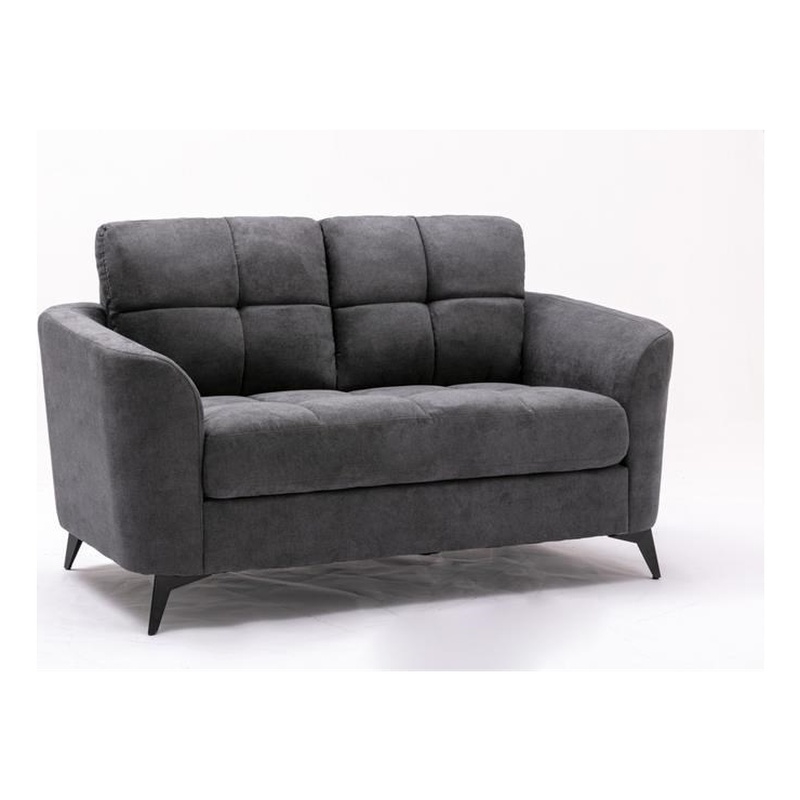 Callie Gray Woven Fabric Loveseat with Tufted Cushion and Metal Legs