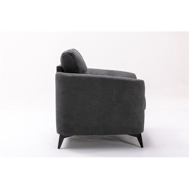 Callie Gray Woven Fabric Chair with Tufted Cushion and Metal Legs