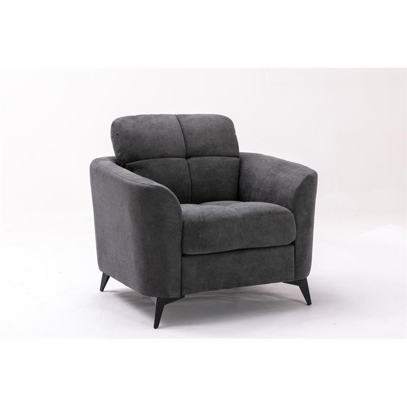 Callie Gray Woven Fabric Chair with Tufted Cushion and Metal Legs