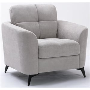 callie light gray velvet fabric chair with tufted cushion and metal legs
